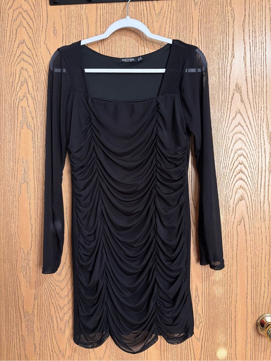 Nasty Gal Dresses & Skirts - Nasty Gal Black Ruched Sheer-Sleeve Bodycon Dress